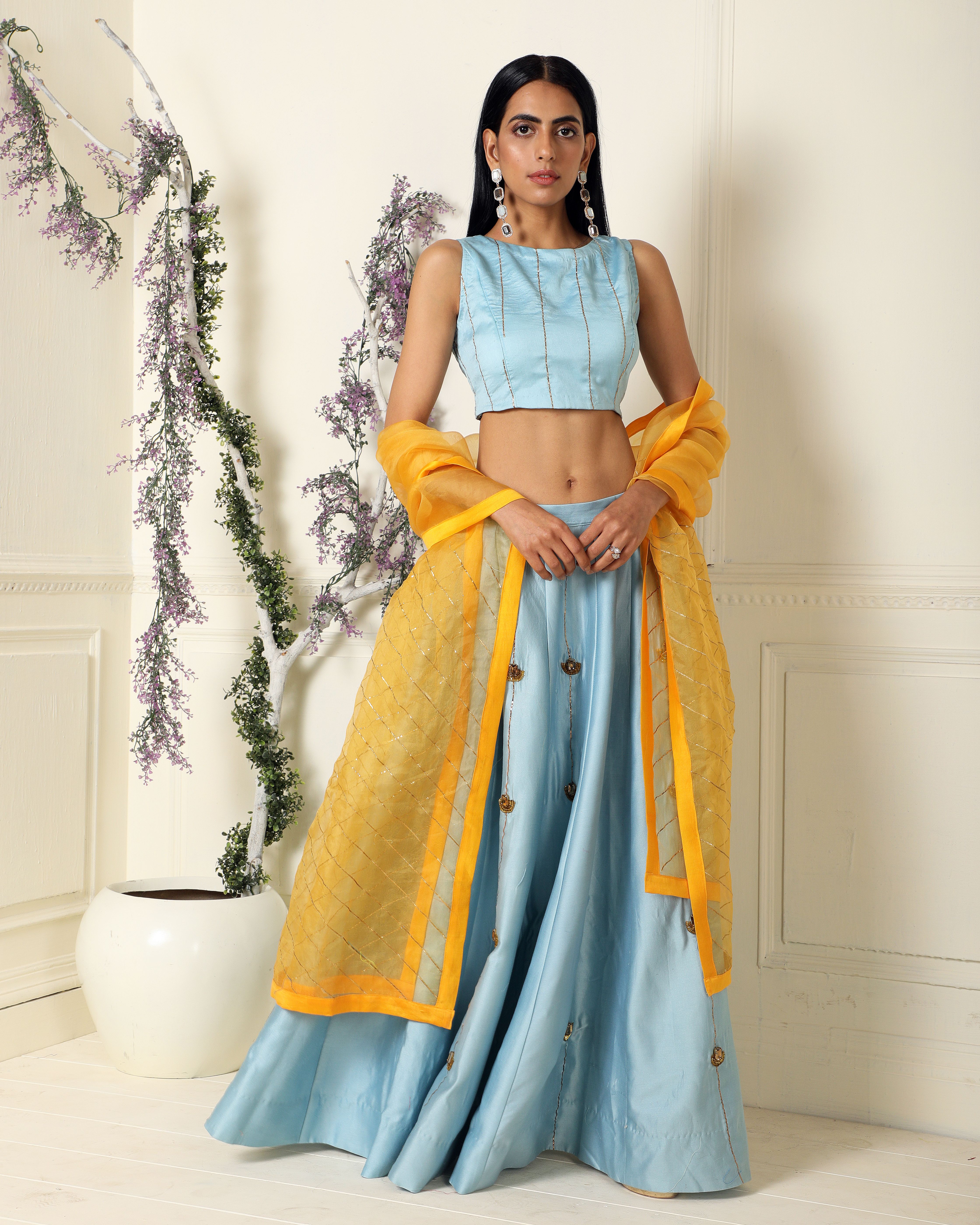 Buy Beauteous Navy Blue & Yellow Banarasi Silk Online Lehenga Choli Design  | Lehenga-Saree