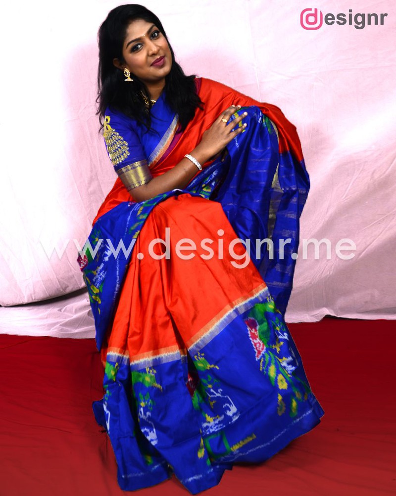 Orange ikkat saree store